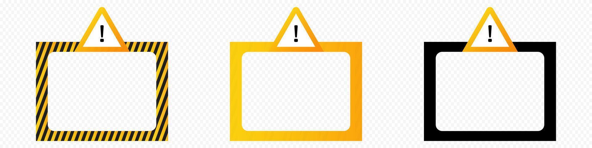 Caution alert frame with warning exclamation triangle vector