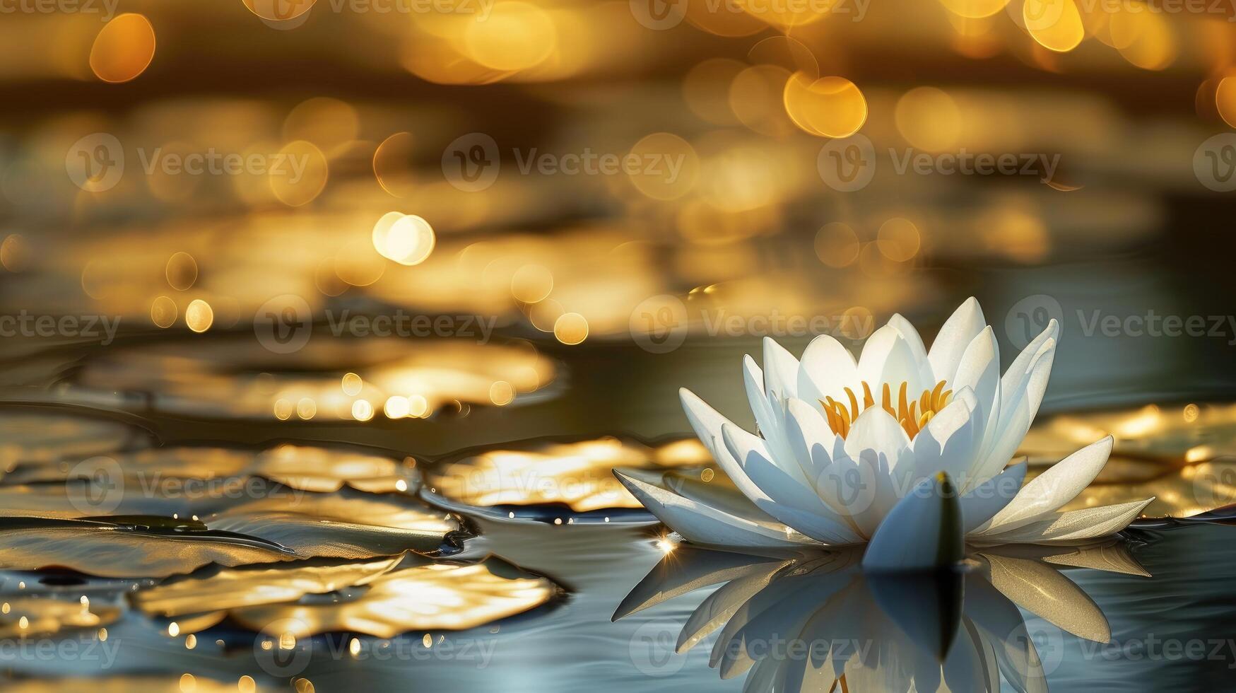 AI generated Elegant water lilies grace the pond, their pristine beauty unfolding. A tranquil oasis. Ai Generated photo