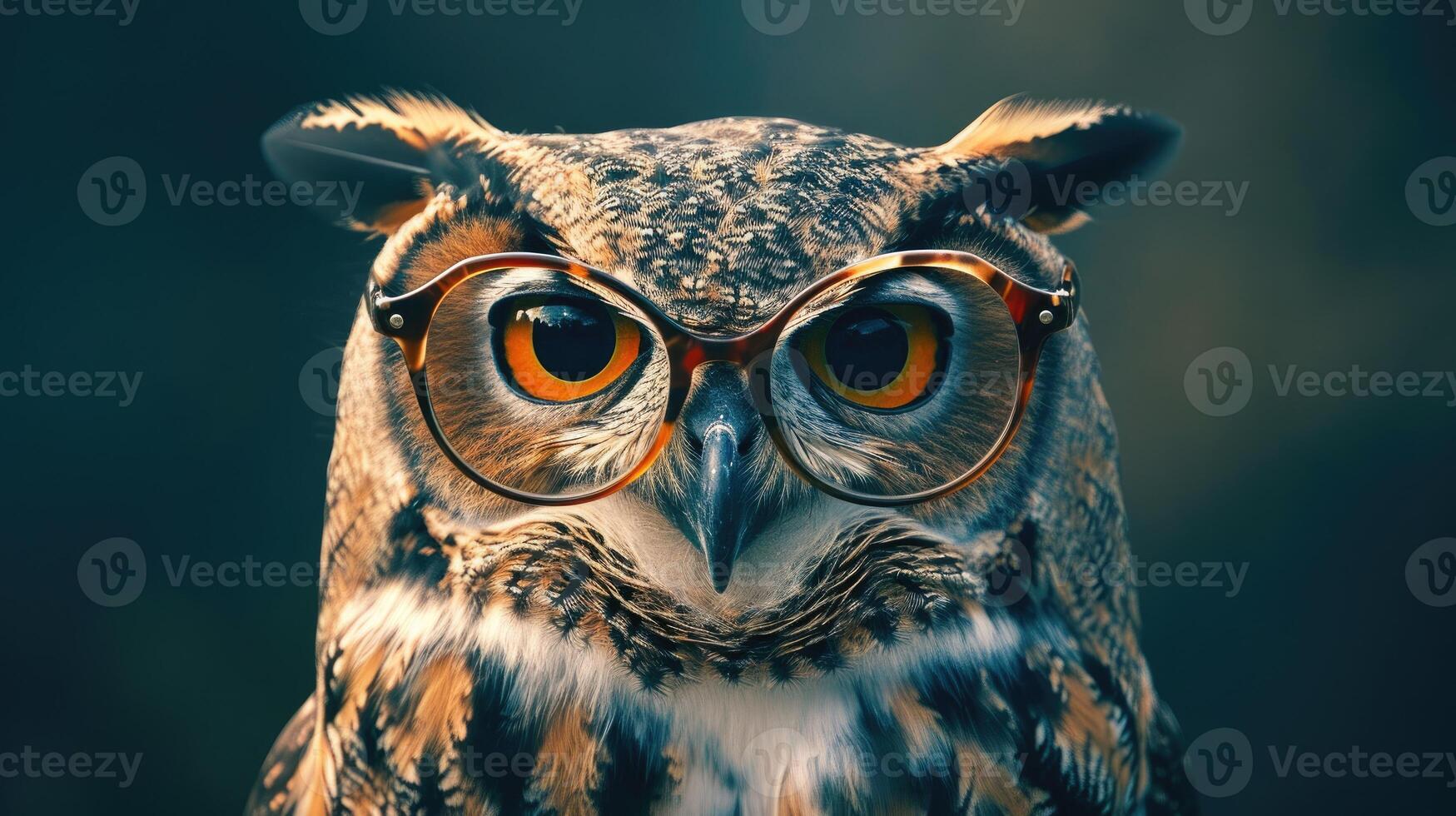 AI generated A funny portrait captures an owl wearing glasses, adding a whimsical touch to its wise demeanor, Ai Generated photo