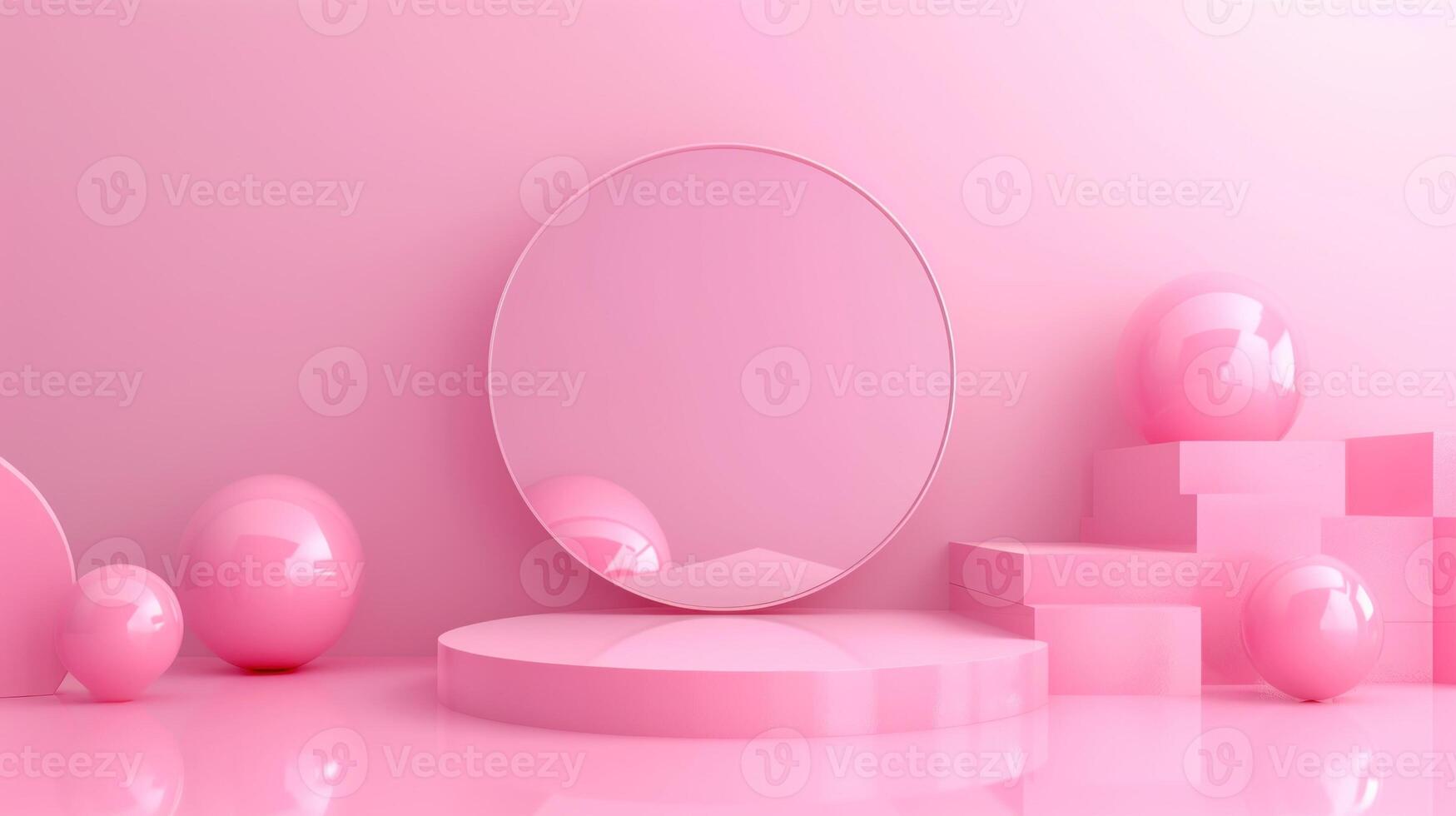 AI generated Display podium design for mock up and product presentation pink color scene photo