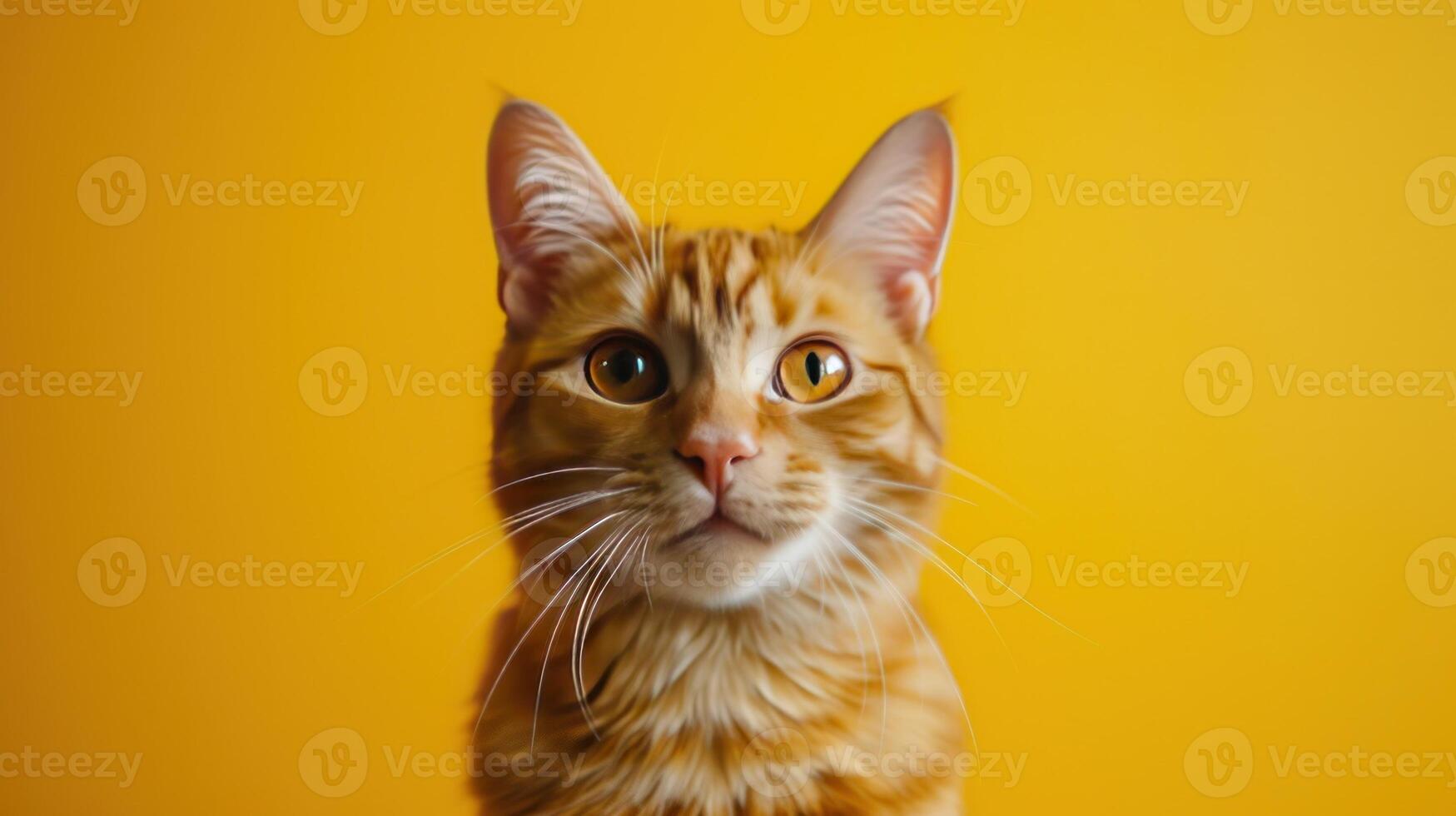 AI generated cute little orange cat on yellow background photo