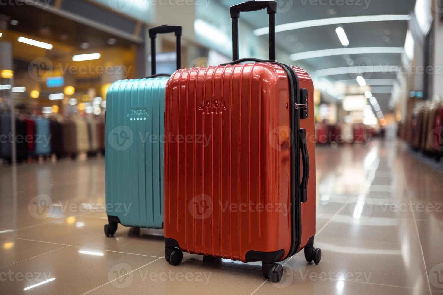 AI generated suitcases in an empty airport hall photo
