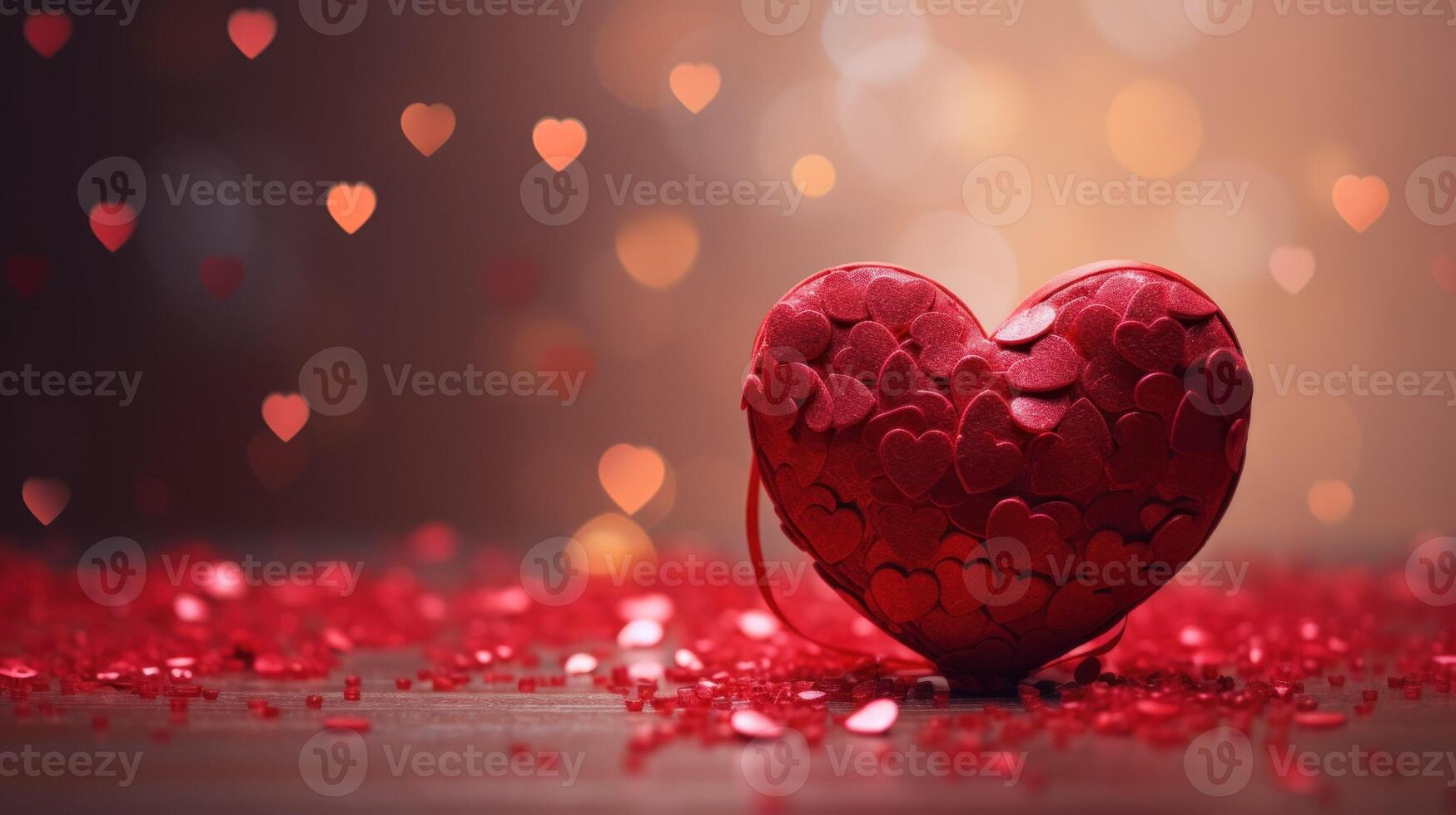 AI generated red hearts romantic background with a beautiful bokeh. Love, relationships, Valentine's day photo