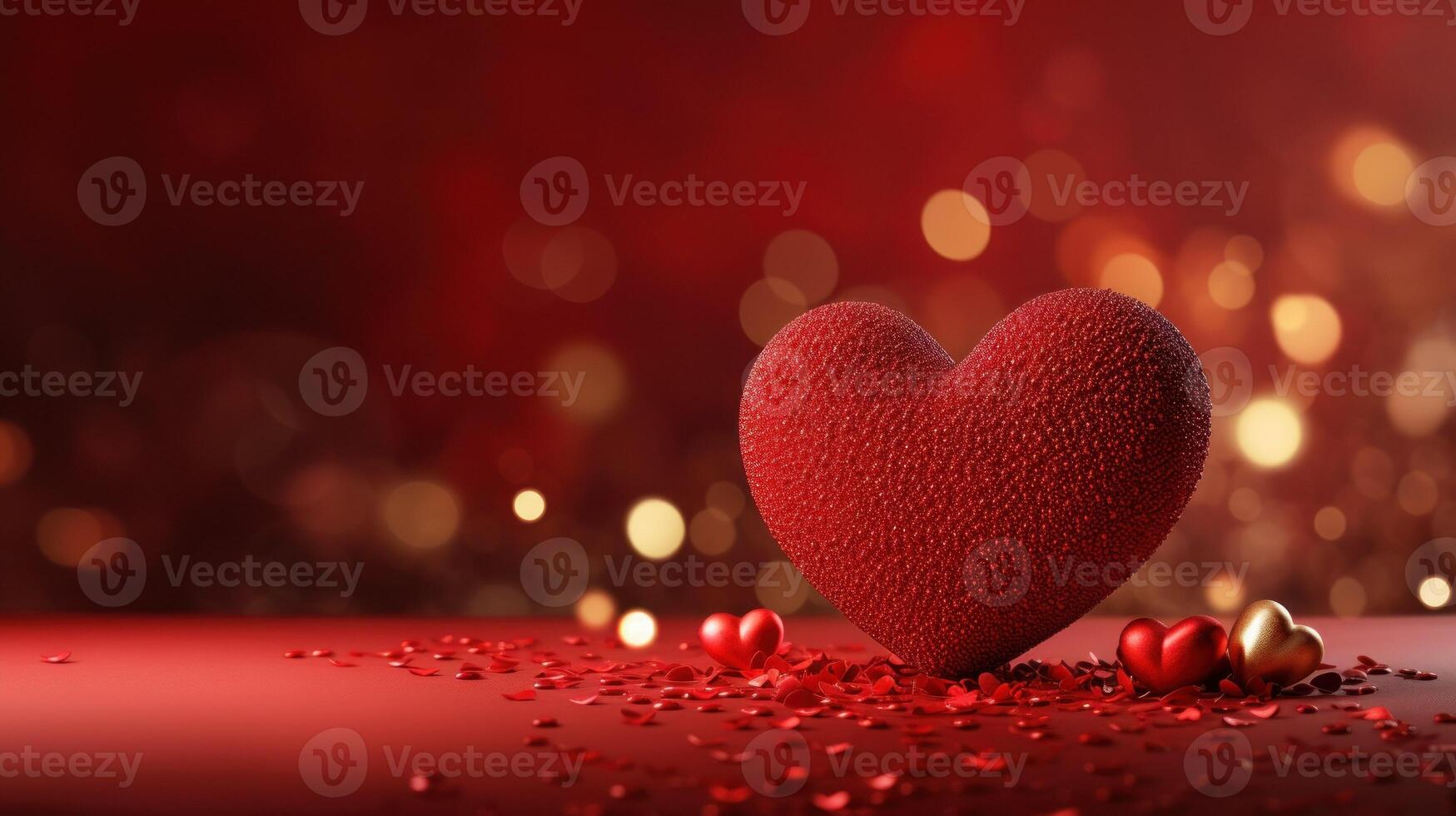 AI generated red hearts romantic background with a beautiful bokeh. Love, relationships, Valentine's day photo