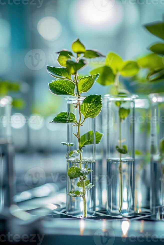 AI generated Biotechnological research of plants for agriculture laboratory photo