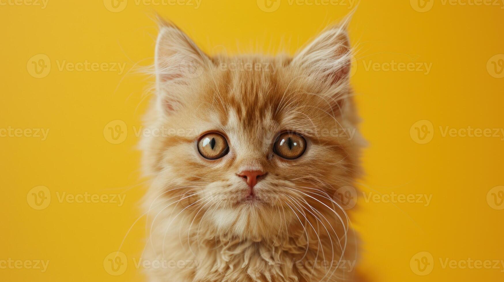 AI generated cute little orange cat on yellow background photo