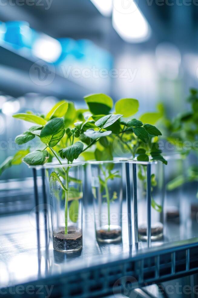 AI generated Biotechnological research of plants for agriculture laboratory photo