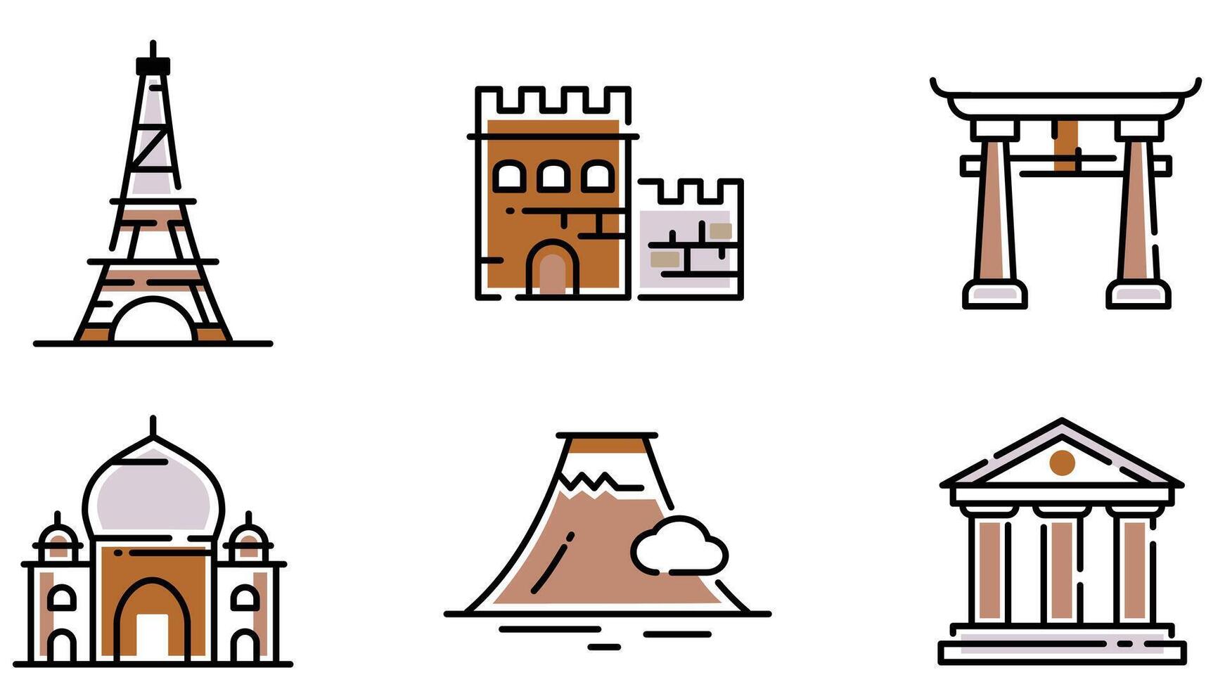 Historical places, ancient and monements around the world vector art