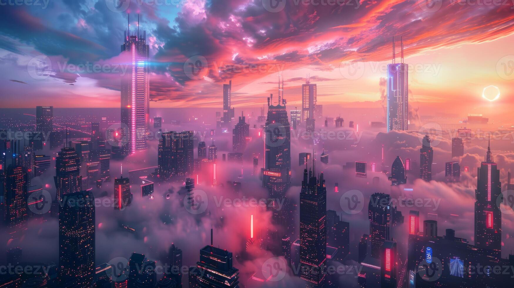 AI generated Futuristic city in the clouds. photo