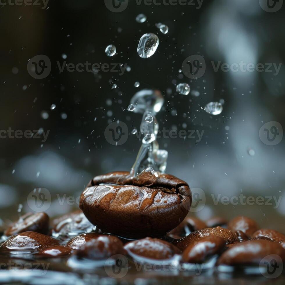 ai generado agua torrencial en café frijol foto