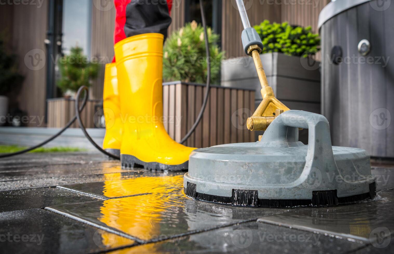 Spring Time Patio Concrete Bricks Pressure Washing photo