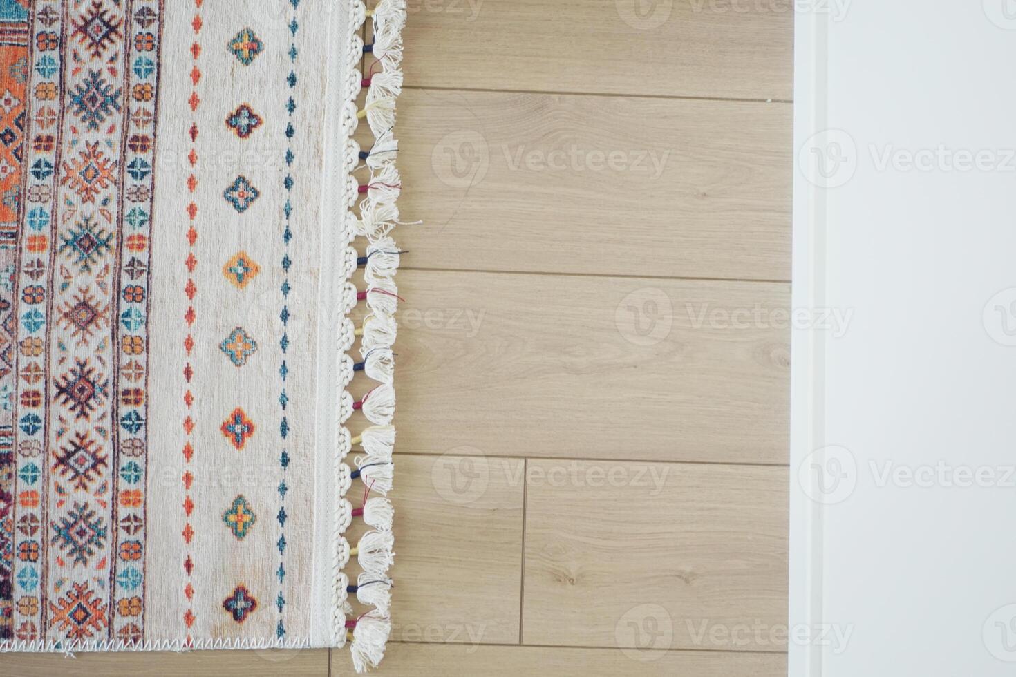 carpet texture background on wooden floor with copy space photo