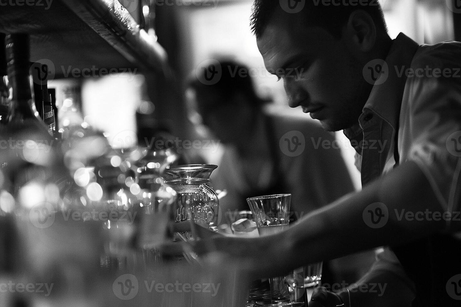AI generated Photorealistic image of a bartender at work photo