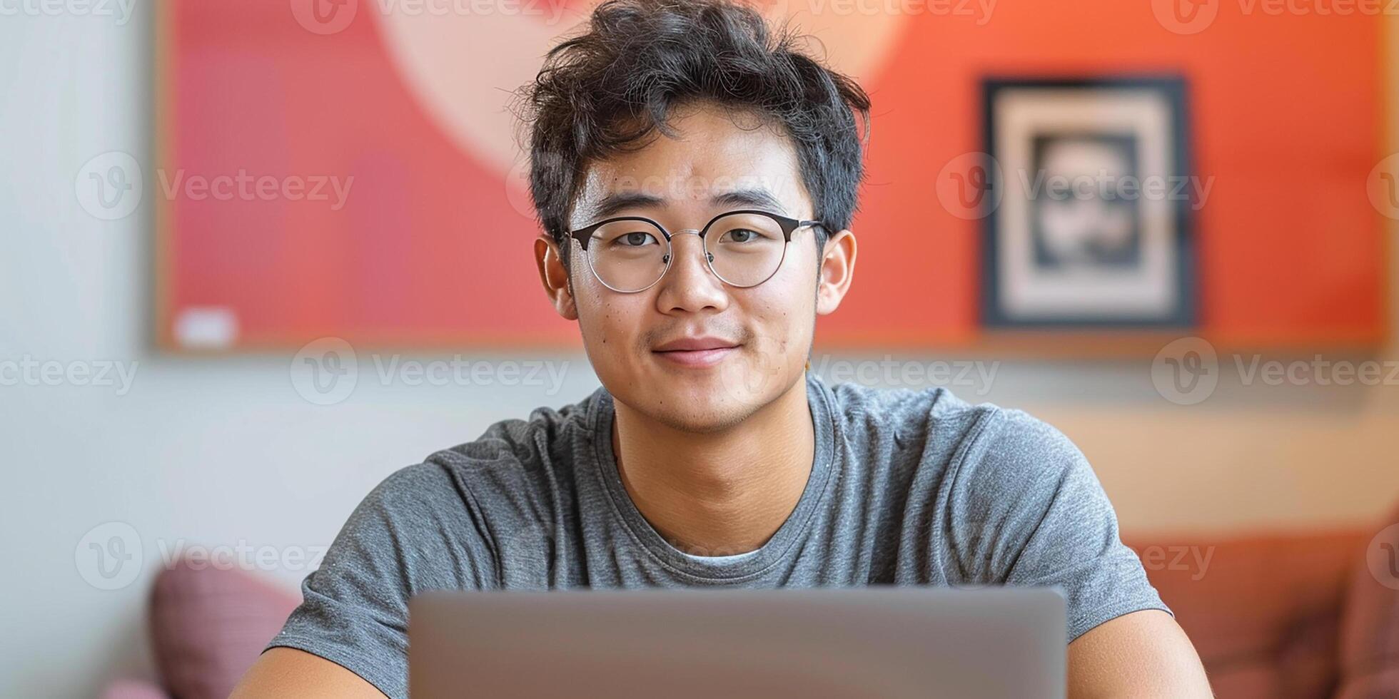 AI generated Portrait of an Asian man, confident and smiling photo