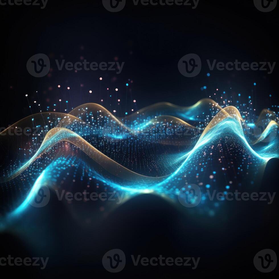 AI generated digital wave of particles futuristic point wave technology light effect photo