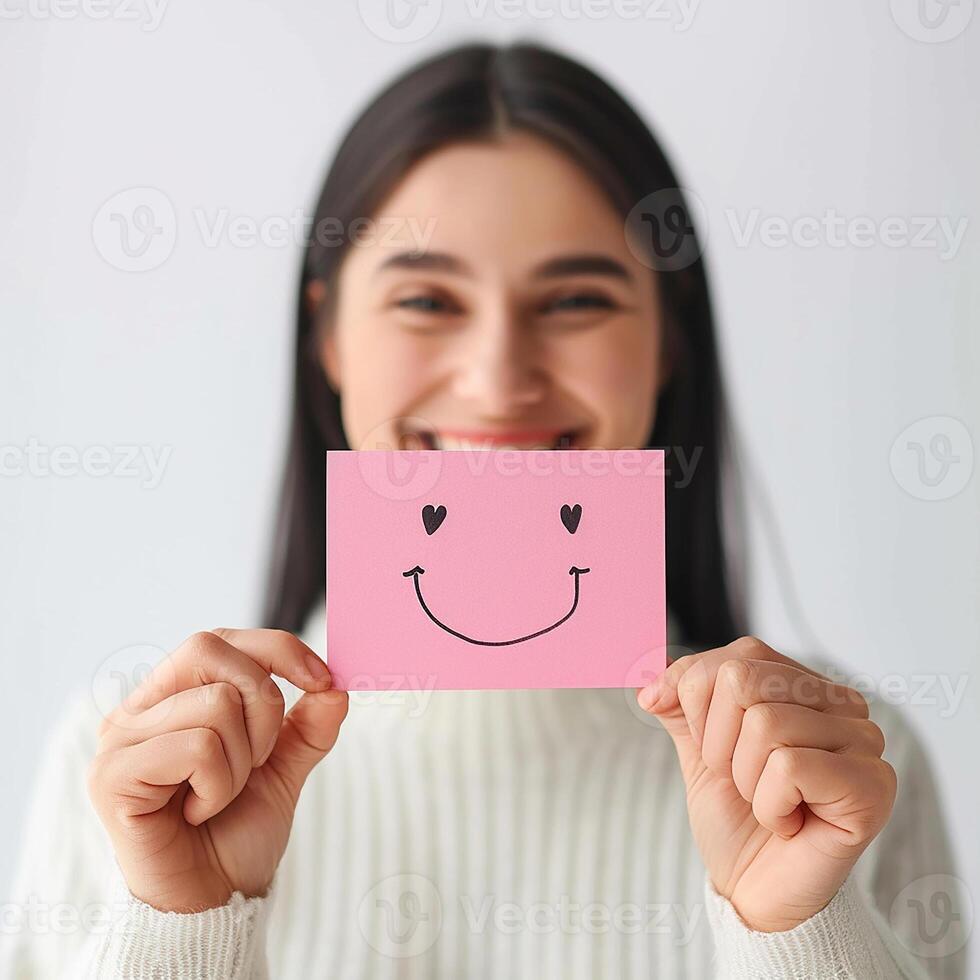 ai generado el niña es participación un tarjeta con un sonriente emojis emoción foto