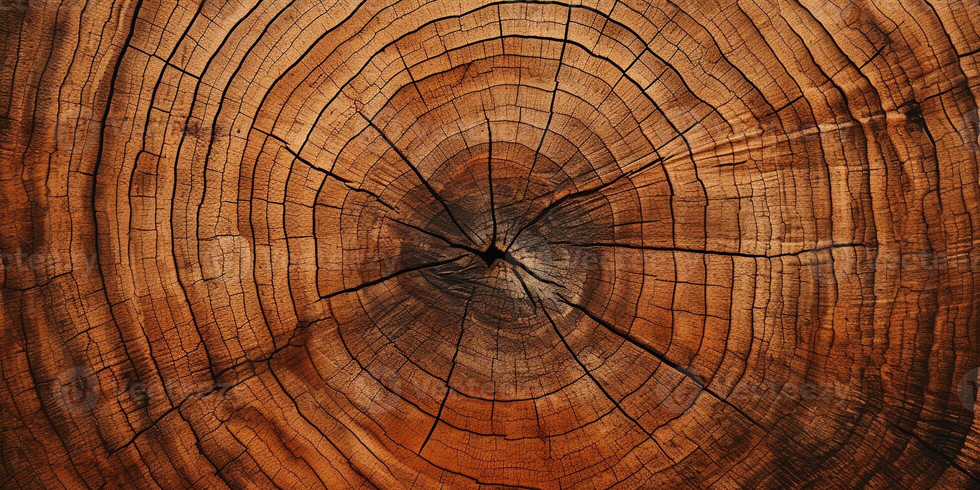 ai generado fotorrealista imagen de un árbol cortar. árbol anillos madera textura foto