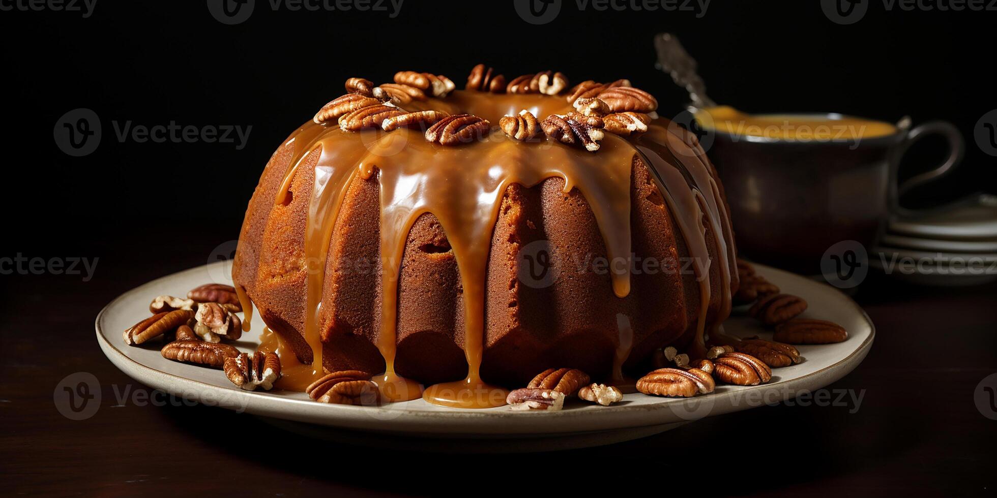 ai generado hermosamente presentado pacana tarta. fiesta tratar. foto