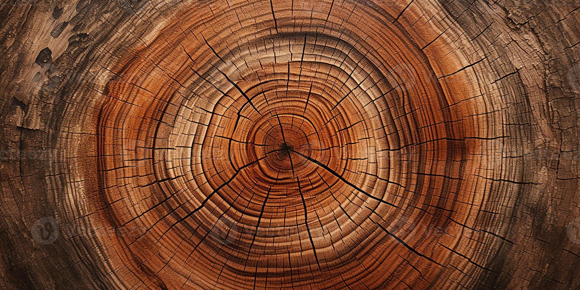 AI generated Photorealistic image of a tree cut. Tree rings. Wood texture photo