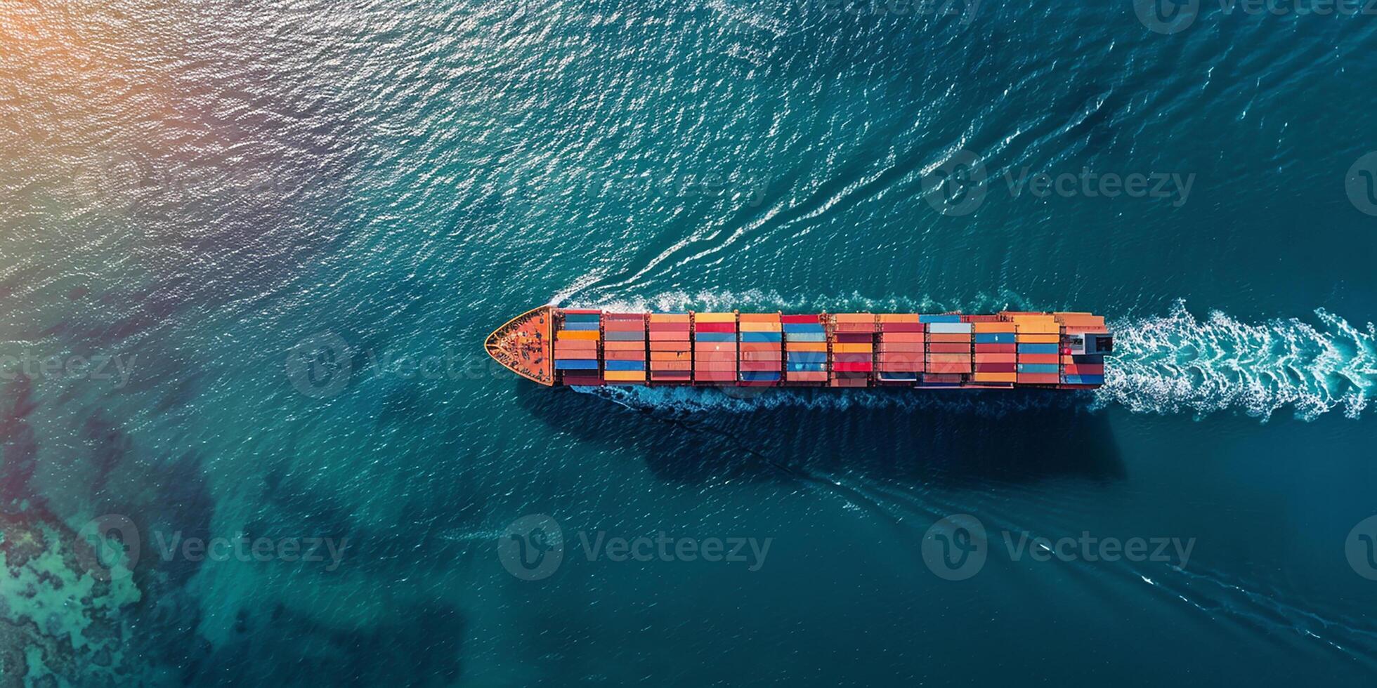 AI generated Container ship in the open ocean. Top view photo