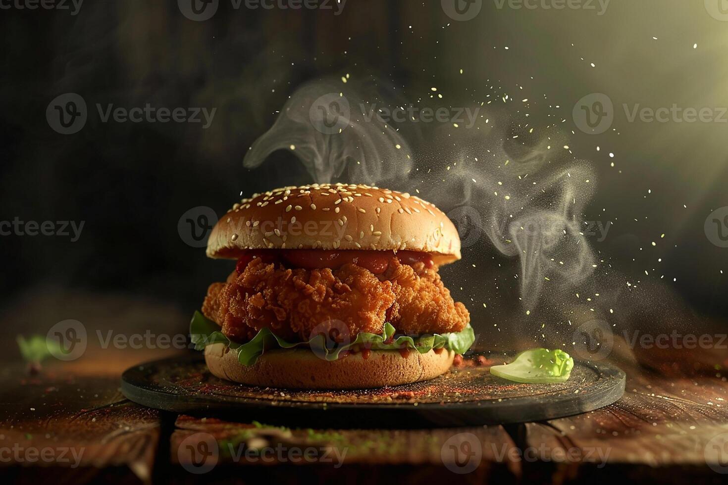 AI generated Fresh crispy fried chicken hamburger sandwich ready to eat photo