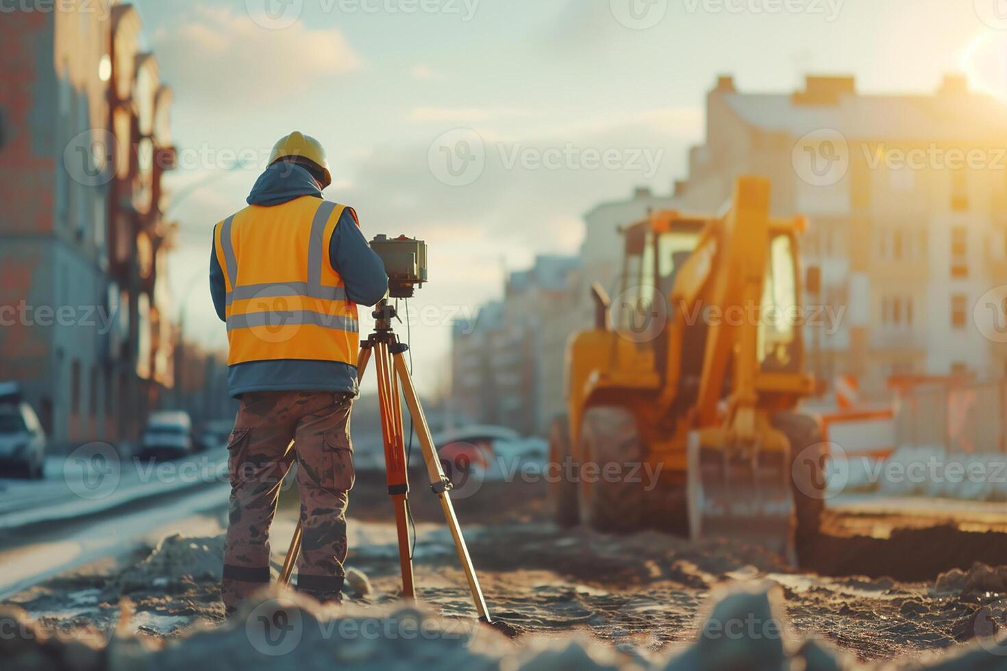 AI generated Photorealistic image of a surveyor at a construction site photo