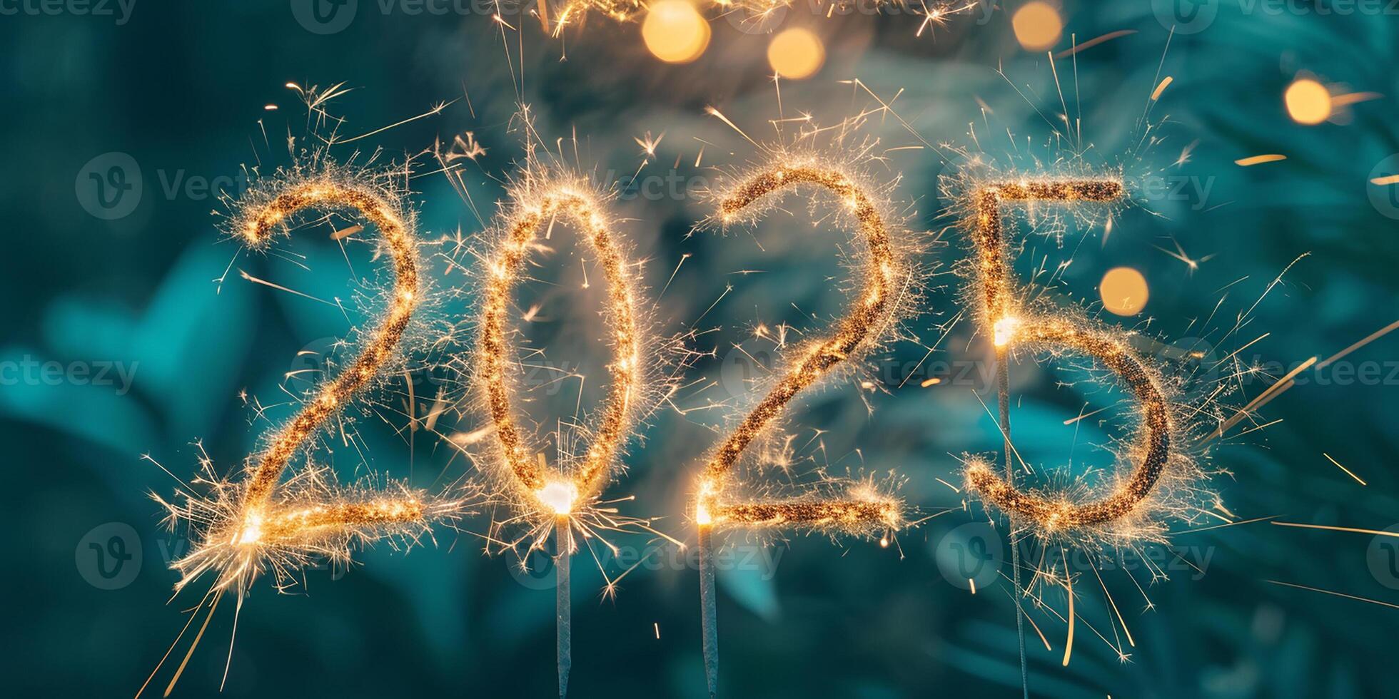 AI generated Happy new year 2025. Text fireworks 2025 photo