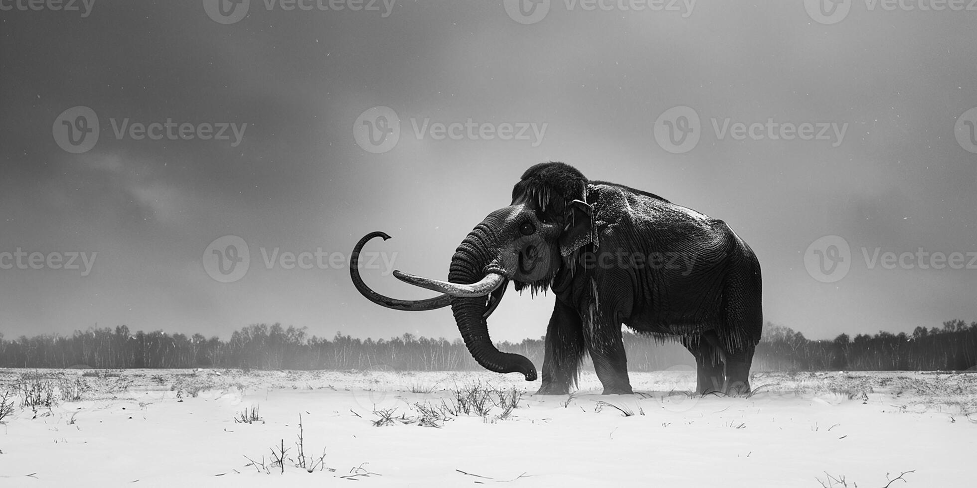 AI generated A woolly mammoth walks through the snowy lands of the Ice Age photo