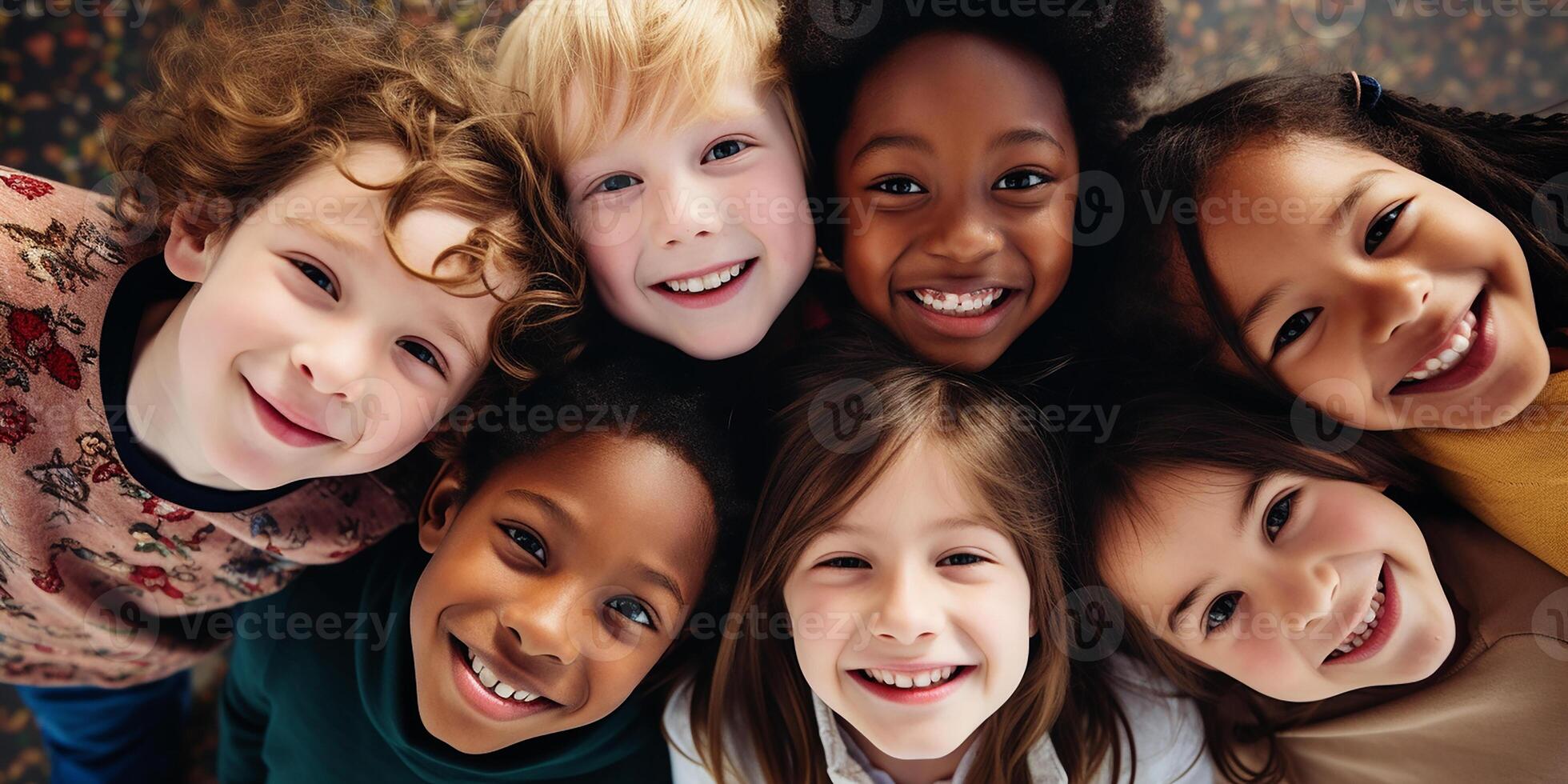 AI generated a group of children of primary school age of different nationalities. multicultural friendship, international education photo