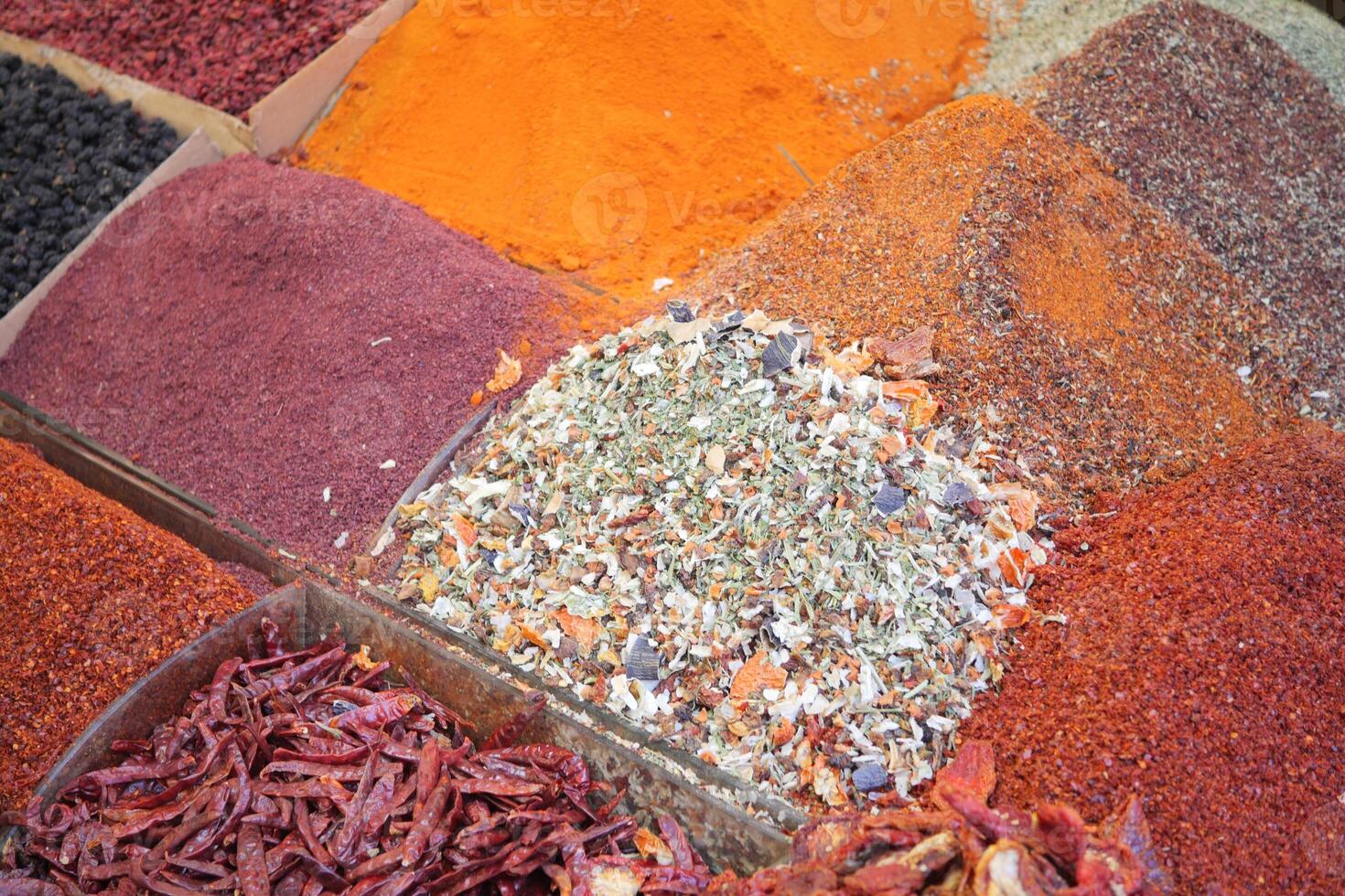 various spices in store in istanbul . photo