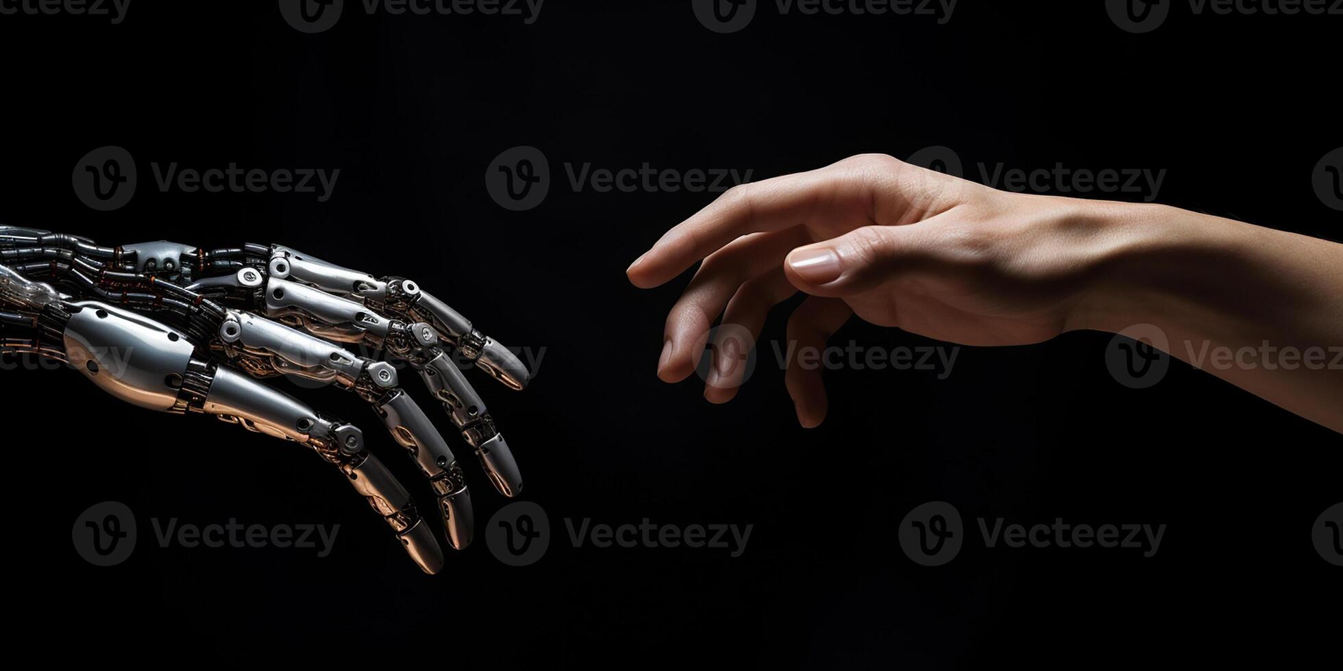 AI generated technological progress, artificial intelligence. human hand and robot hand. photo