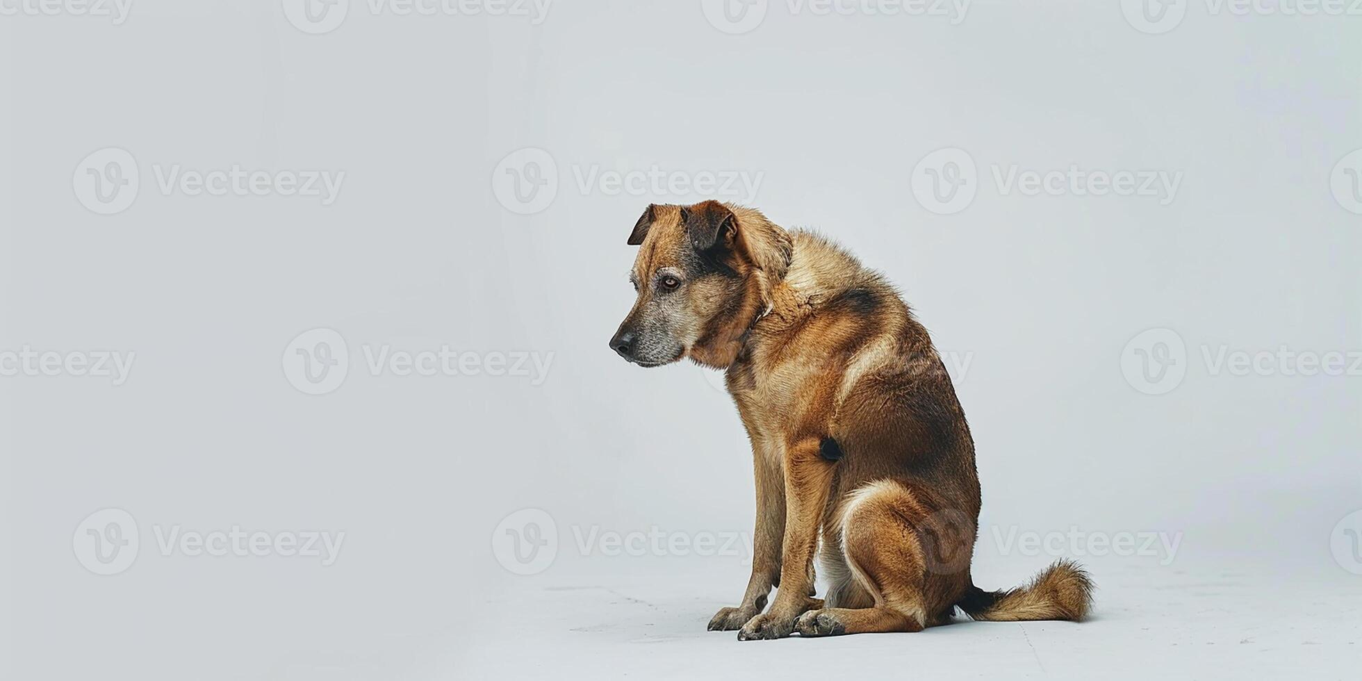 AI generated Photorealistic image of a sad dog waiting for its owner photo