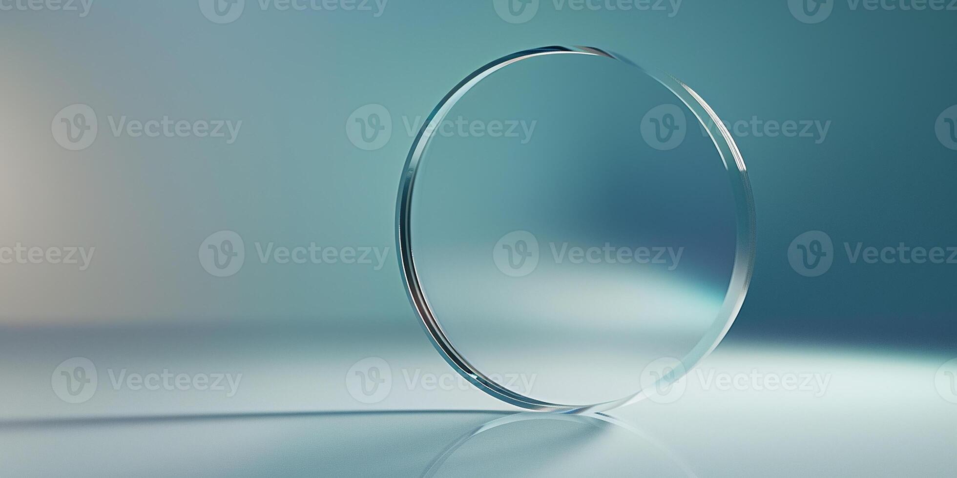 AI generated Glasses lens, glass optical lens close-up on blue background photo