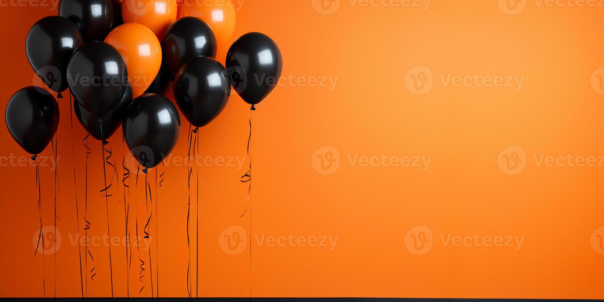 AI generated Festive background with black and orange balloons. Halloween Autumn Party Balloons Background photo