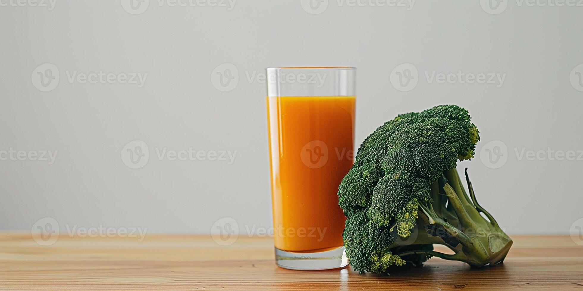 ai generado un vaso de recién exprimido Zanahoria jugo y brócoli. sano comiendo foto