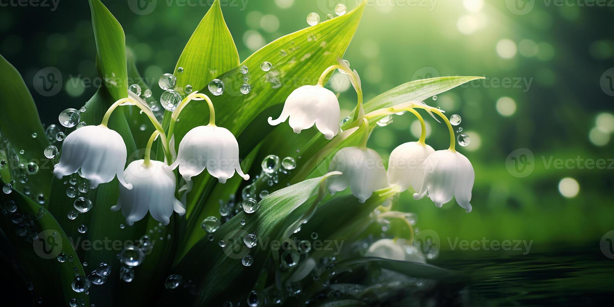 AI generated Photorealistic image of white lily of the valley flowers. photo