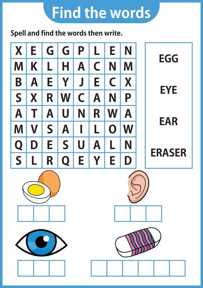 palabra rompecabezas juego palabra buscar hoja de cálculo educación juego para niños aprendizaje Inglés alfabeto vector