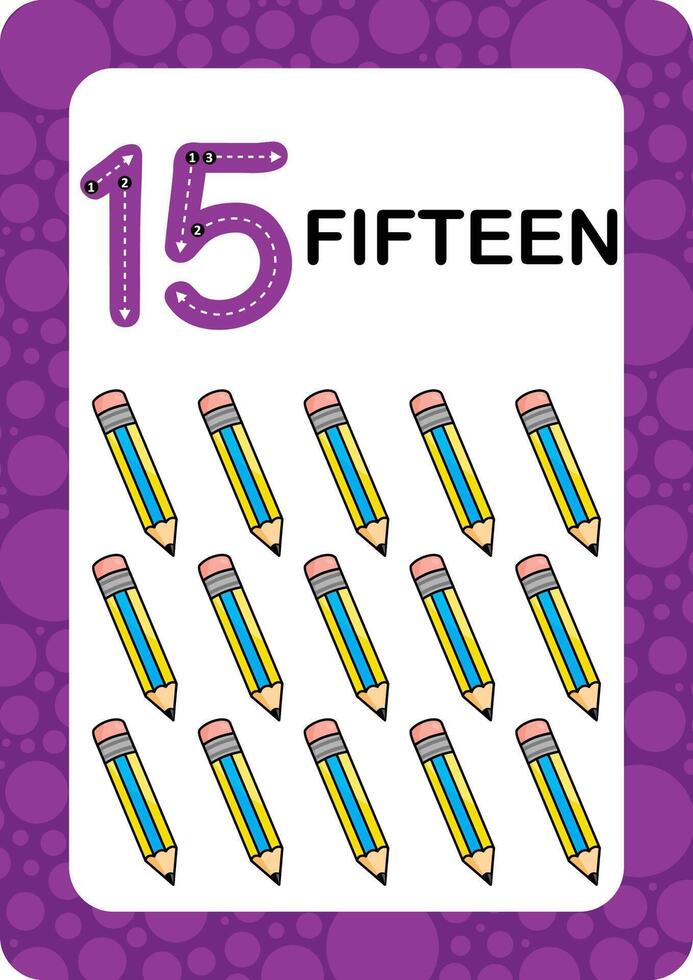 Numbers Flashcards. Number Seventeen Educational math card for children. Learn Counting numbers. vector