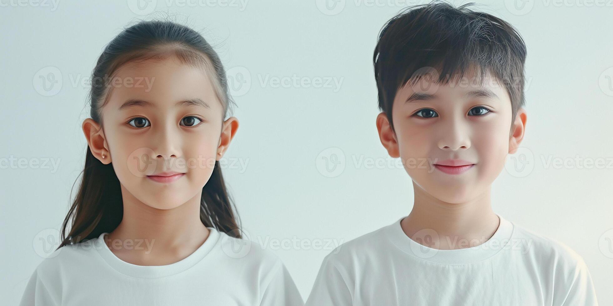 AI generated Portrait of two Asian children. Asian brother and sister photo