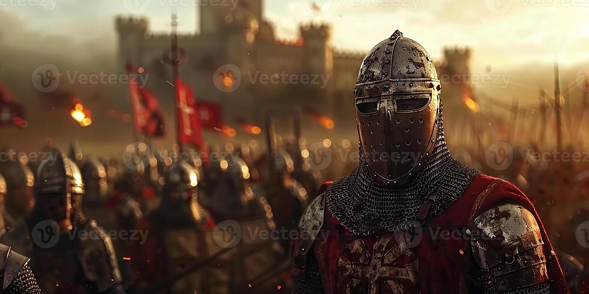 AI generated Photorealistic image. Army of medieval knights photo