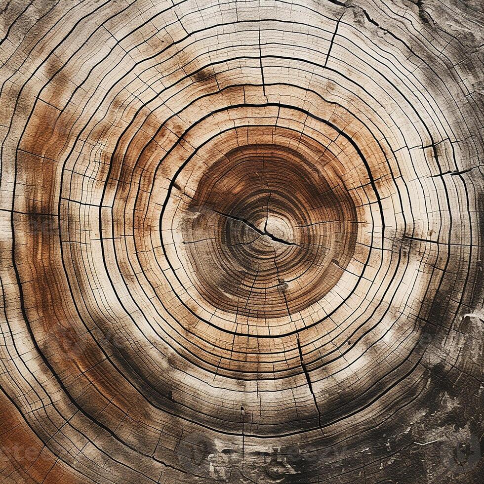 AI generated Photorealistic image of a tree cut. Tree rings. Wood texture photo