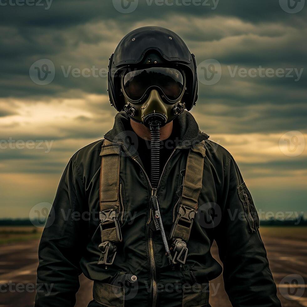 AI generated Realistic image of a military aircraft pilot. Before a combat mission photo