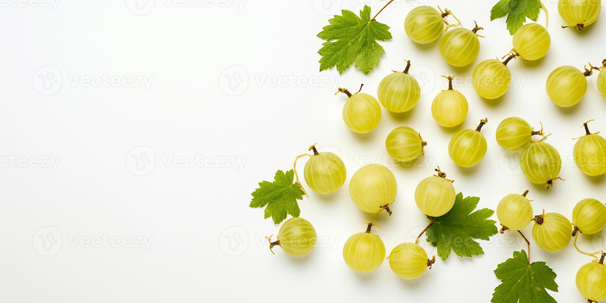 AI generated Frame with fresh gooseberries on a white background with space for text photo