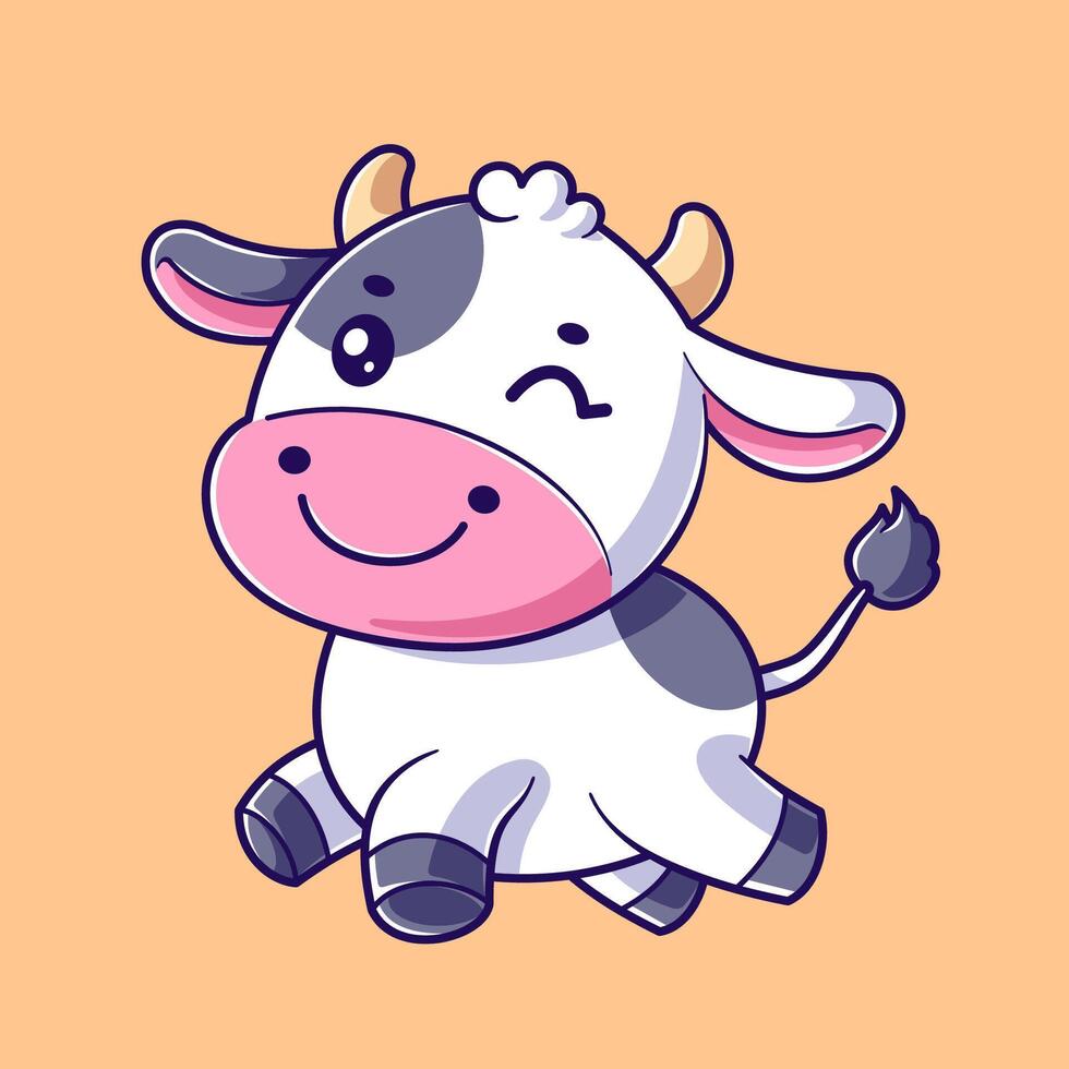 Cute cow jumping feeling happy vector
