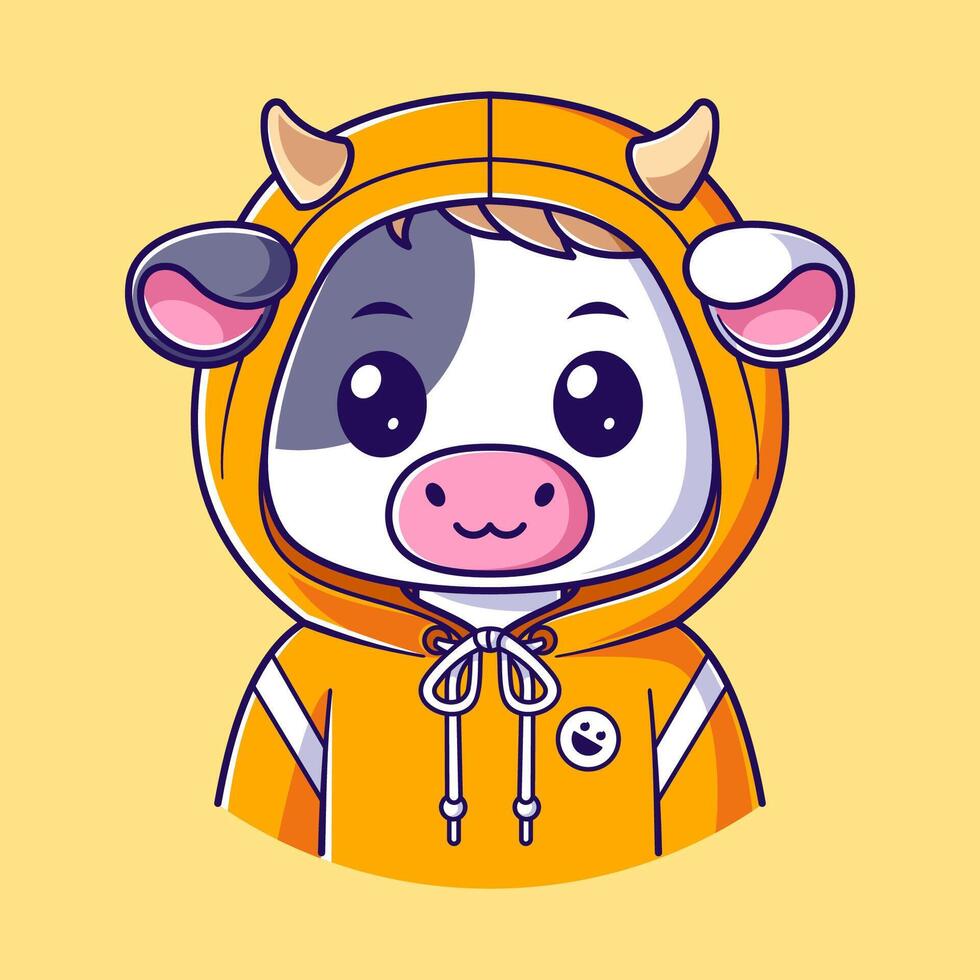 Cute cow wearing a yellow jacket vector