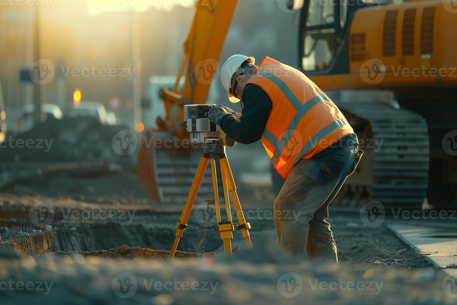 AI generated Photorealistic image of a surveyor at a construction site photo
