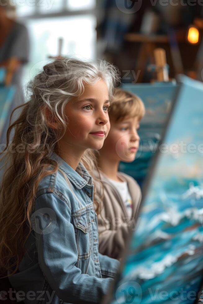 AI generated The family draws on an easel in their art studio photo