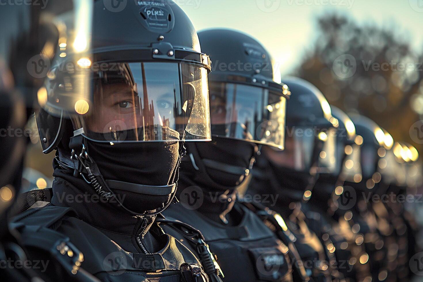 AI generated A group of police officers in helmets. Ensuring public order photo