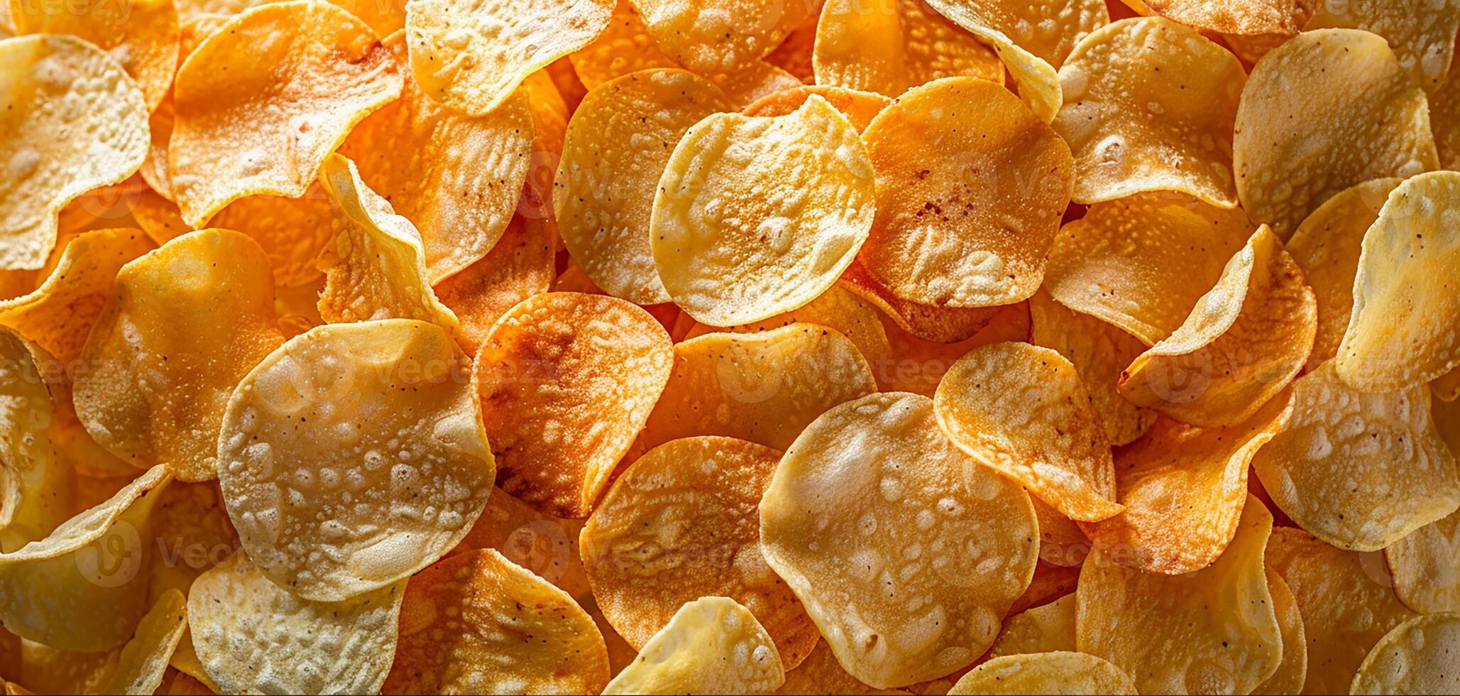 AI generated background with potato chips. top view photo