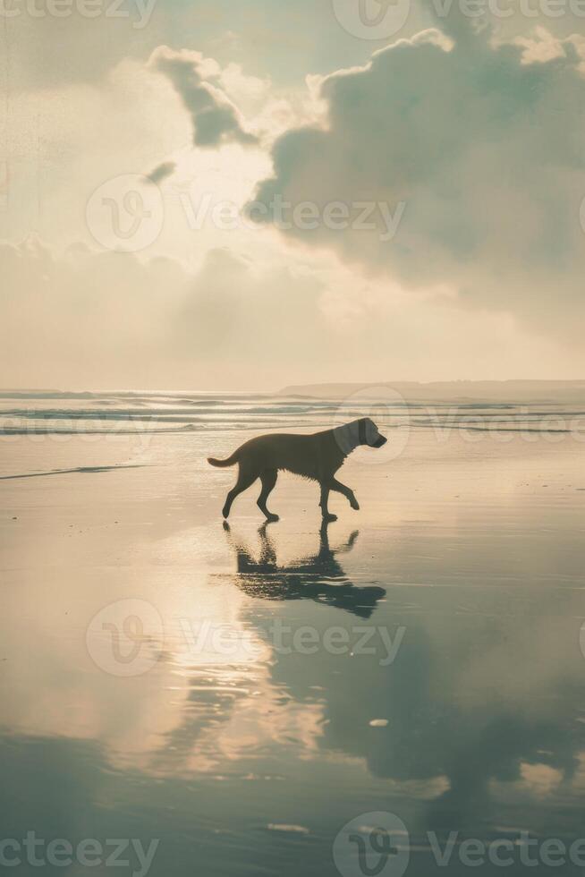 AI generated A happy dog is playing and running outdoors on the beach and enjoying nature photo